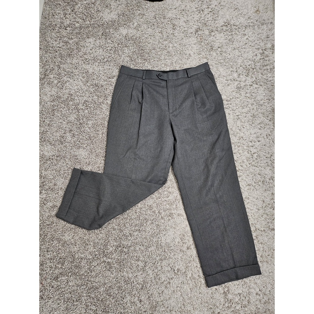 Stafford Men's Wool Blend Dress Pants 36x32 Gray Classic Fit Pleated Cuffed Pant